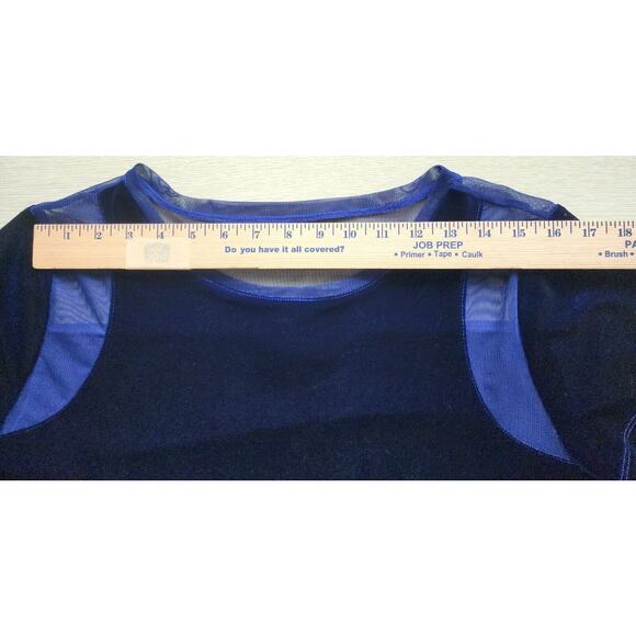 TOP/BLOUSE-INTERNATIONAL CONCEPTS-INC-Dark Blue Velvet-Netting-Short Sleeve-XL - Picture 6 of 10